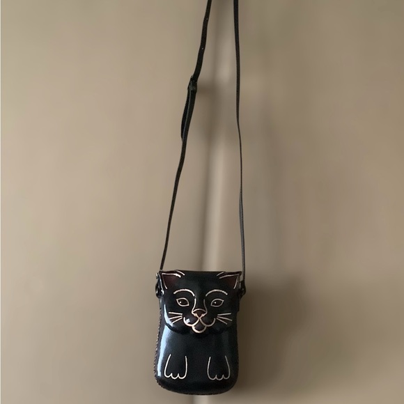 Black Cat Leather Crossbody Bag - Picture 5 of 15